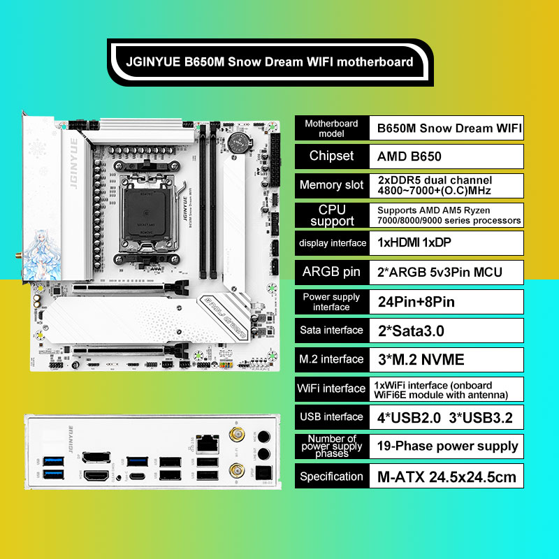 Am5 Micro Atx Pcie 5.0 Motherboard - JGINYUE B650M neige rêve WIFI 6E